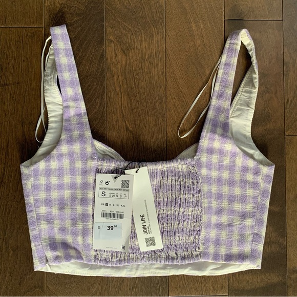 NWT- ZARA LILAC GINGHAM BUSTIER TOP- SIZE S - Picture 7 of 7